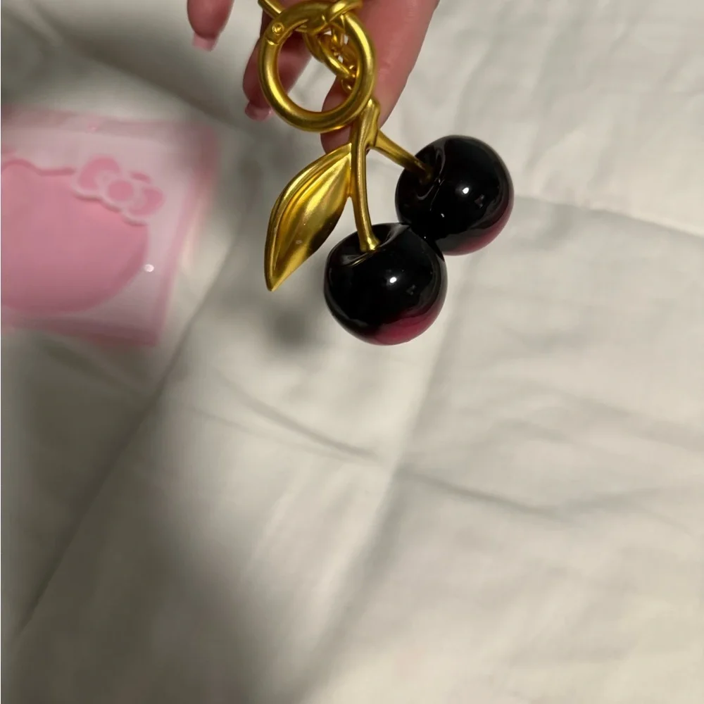 Bag Charm Gold and Red Ombré Cherry Key Fob/Bag charm with dangling heart ♥️